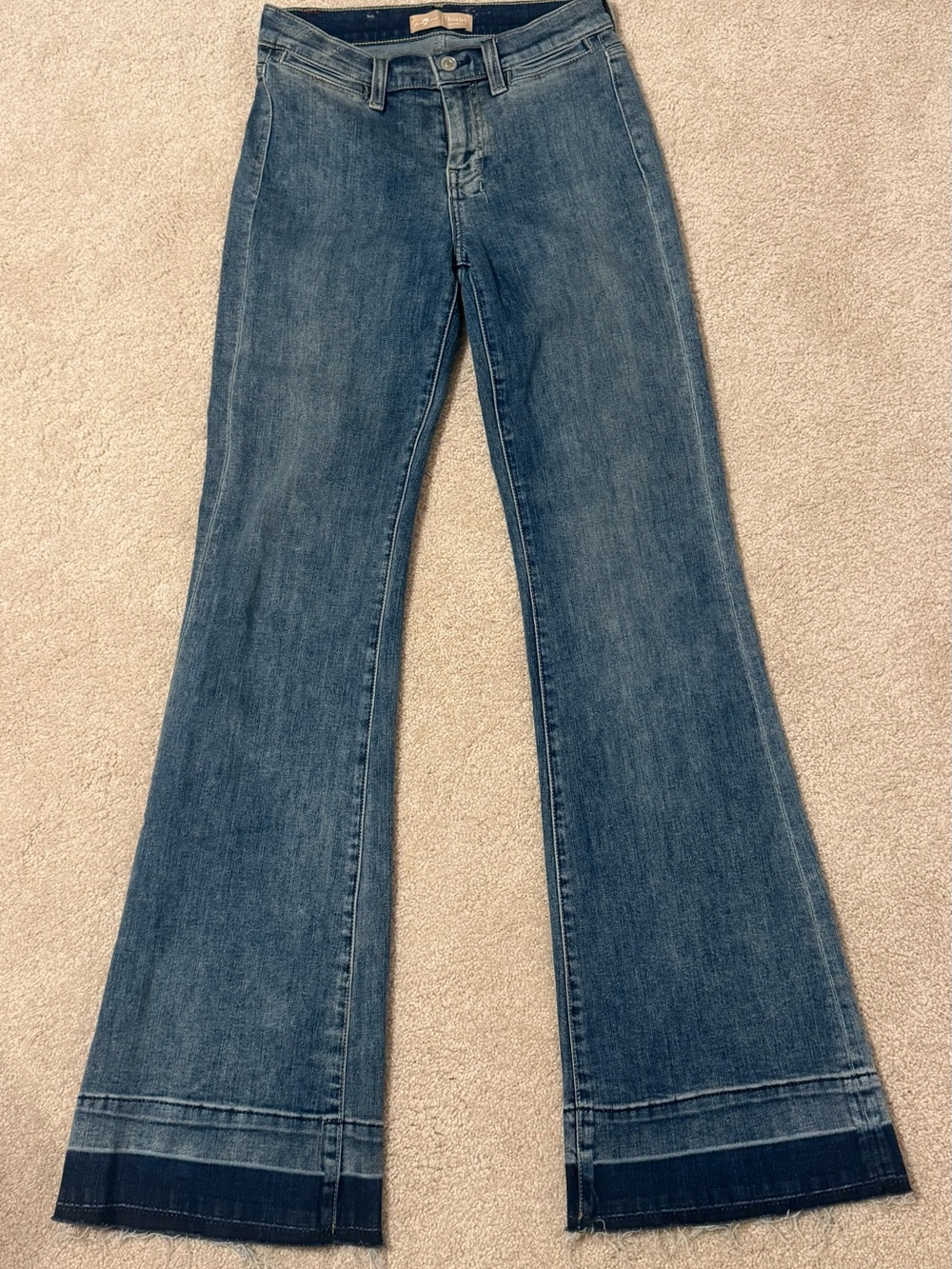 7 For All Mankind Medium Blue Wide Flare Jeans with Dark Hem
